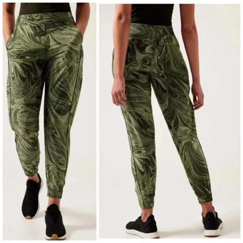 Athleta Brooklyn Jogger High Rise Pants Sumi Marble Green Size 16